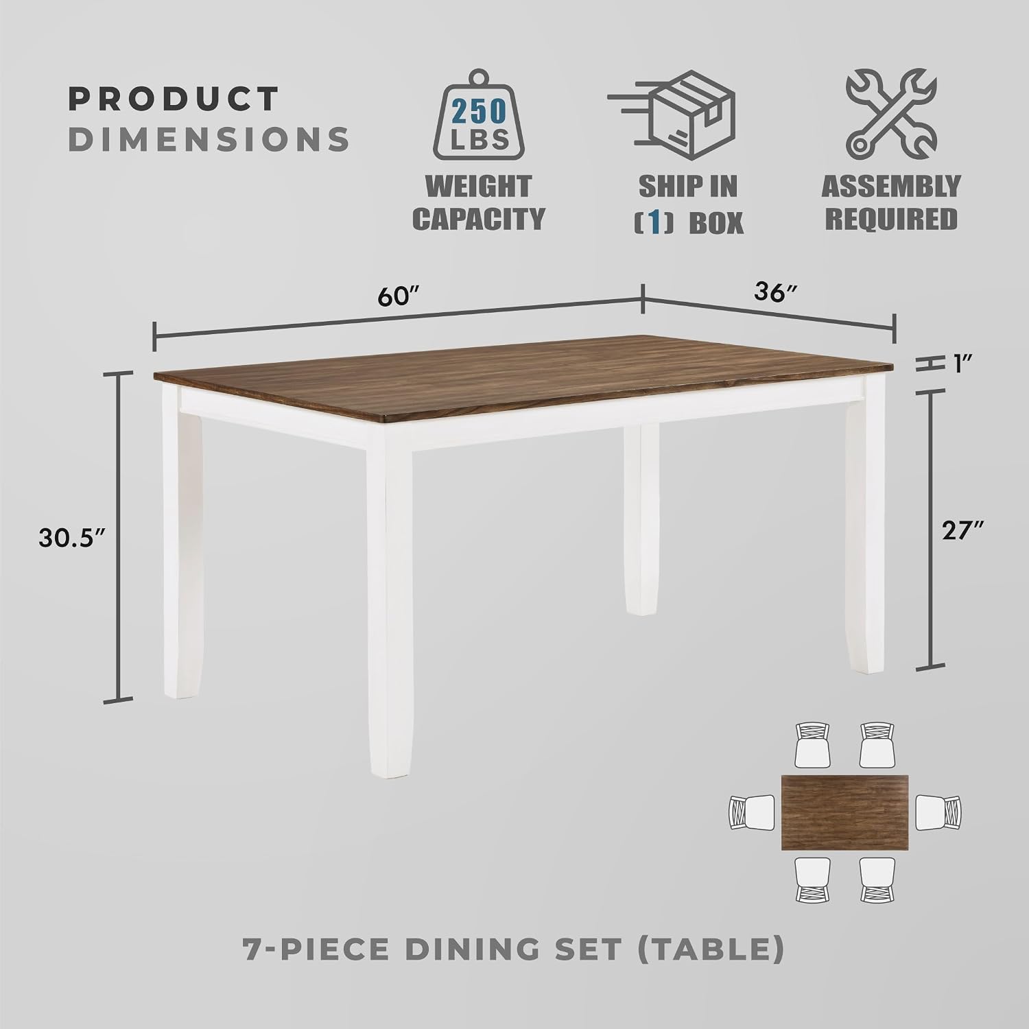 Dining Table and Chair Set, 7-Piece - Image 3