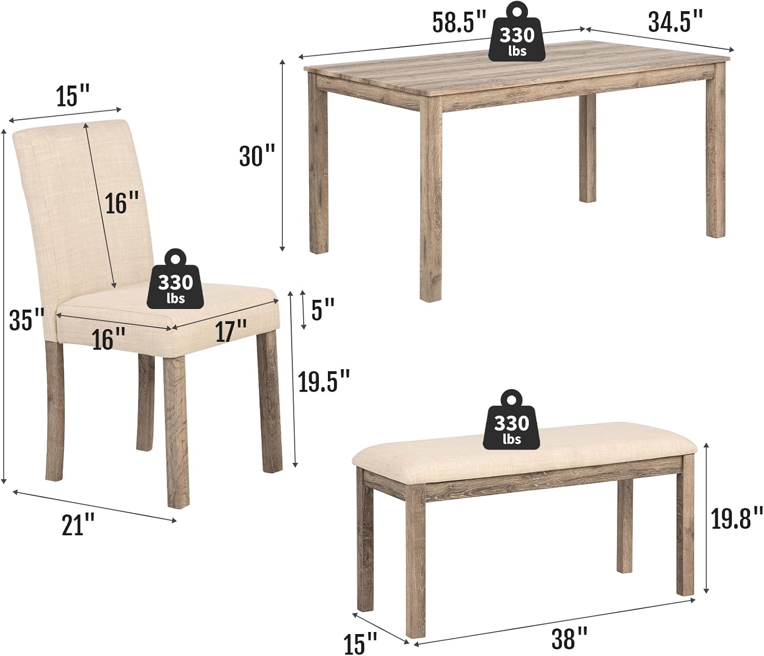Upholstered Dining Table Set, 6-Piece - Image 2