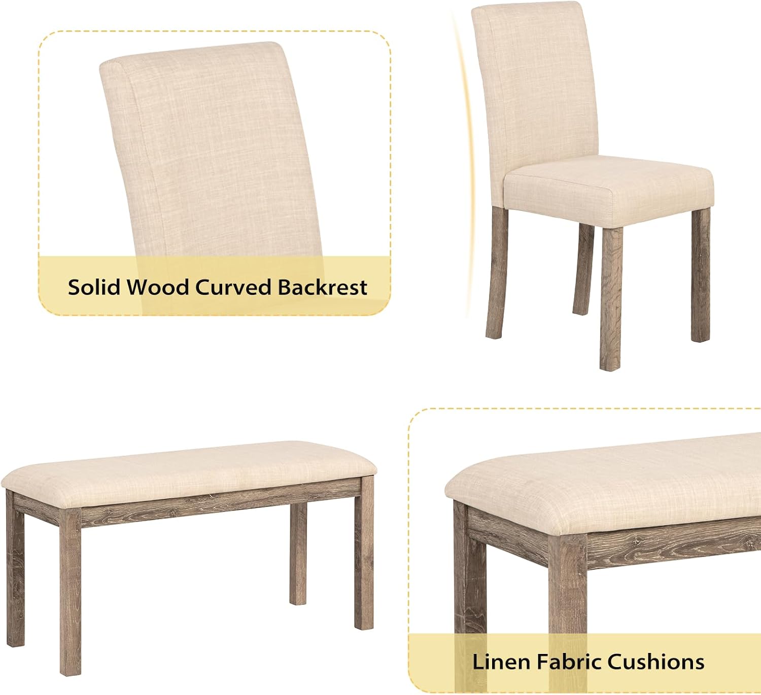 Upholstered Dining Table Set, 6-Piece - Image 5