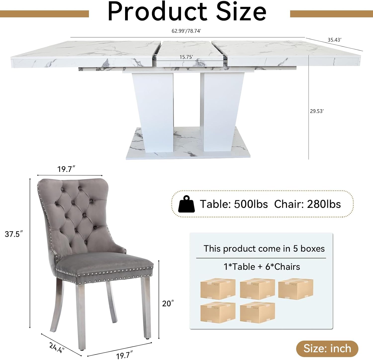 Extendable Dining Table Set, 7-Piece - Image 7