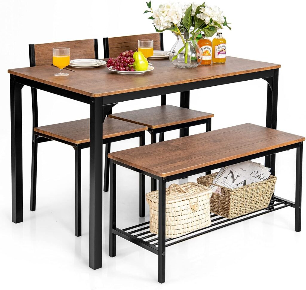 Dining Table and Bench Set, 4-Piece