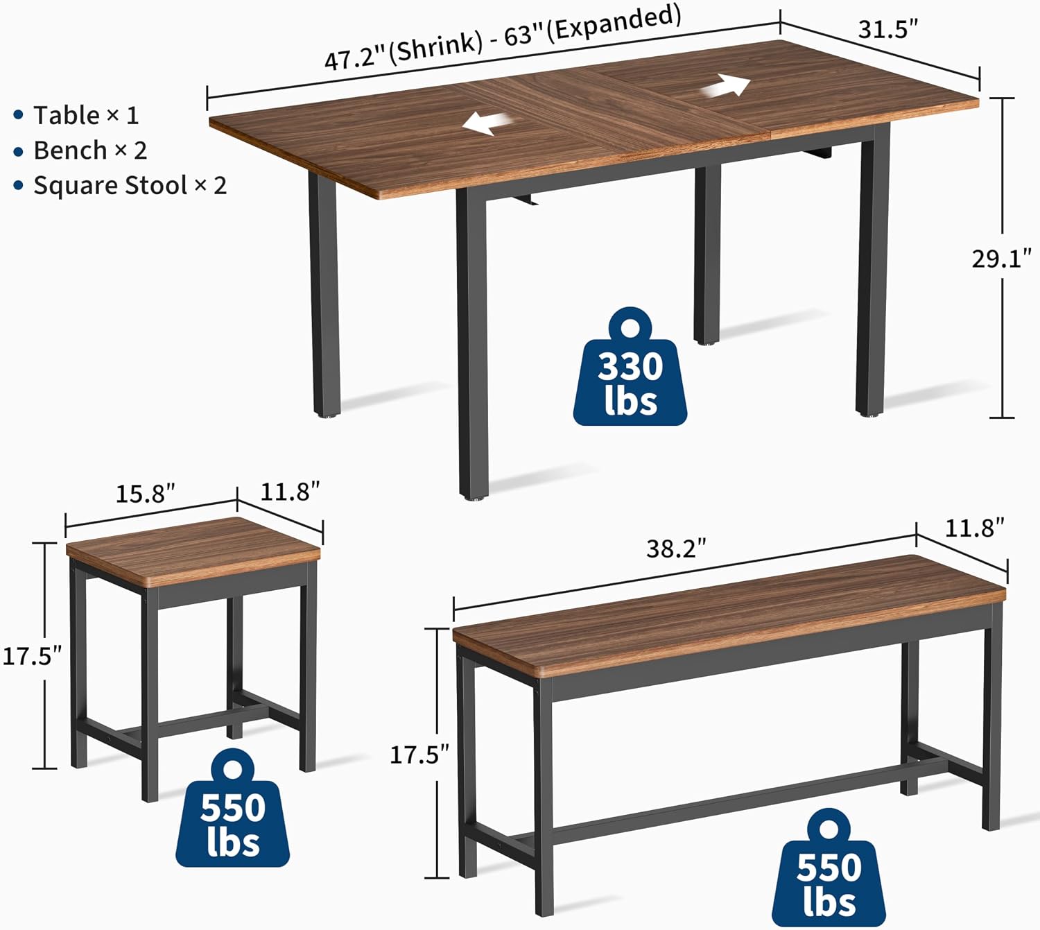 Extendable Dining Table Set, 5-Piece - Image 3