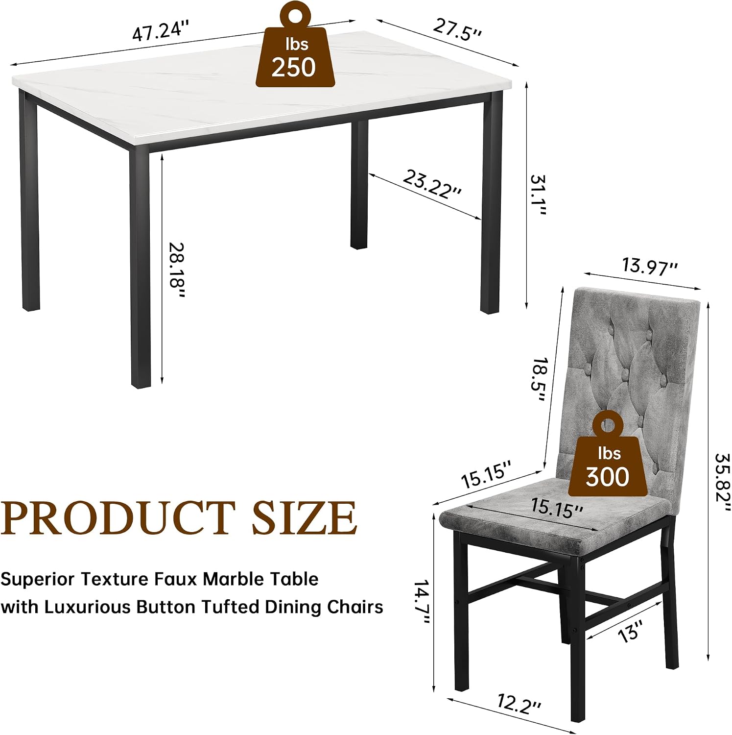 Faux-Marble Dining Table Set, 5-Piece - Image 7