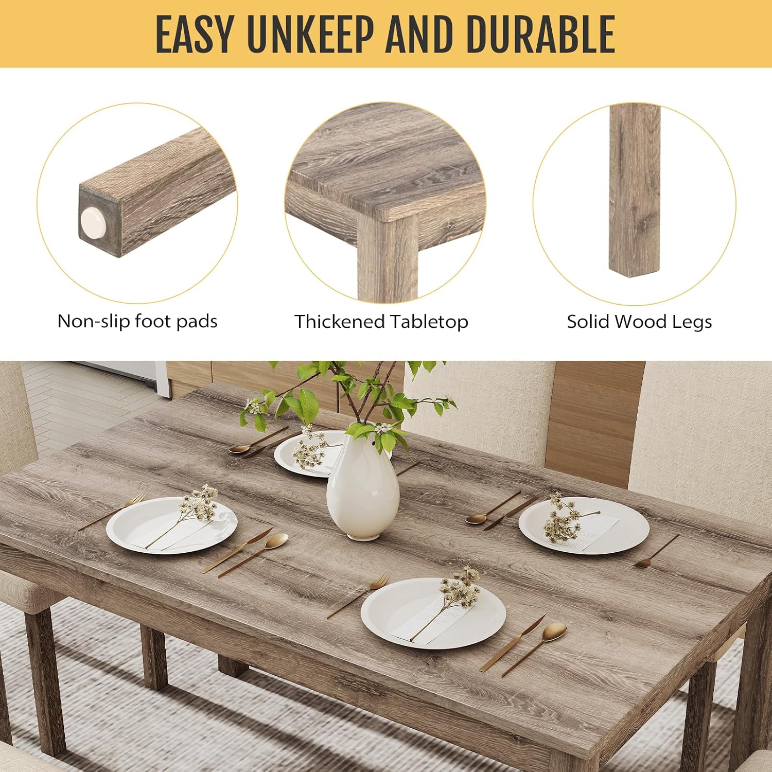 Upholstered Dining Table Set, 6-Piece - Image 3