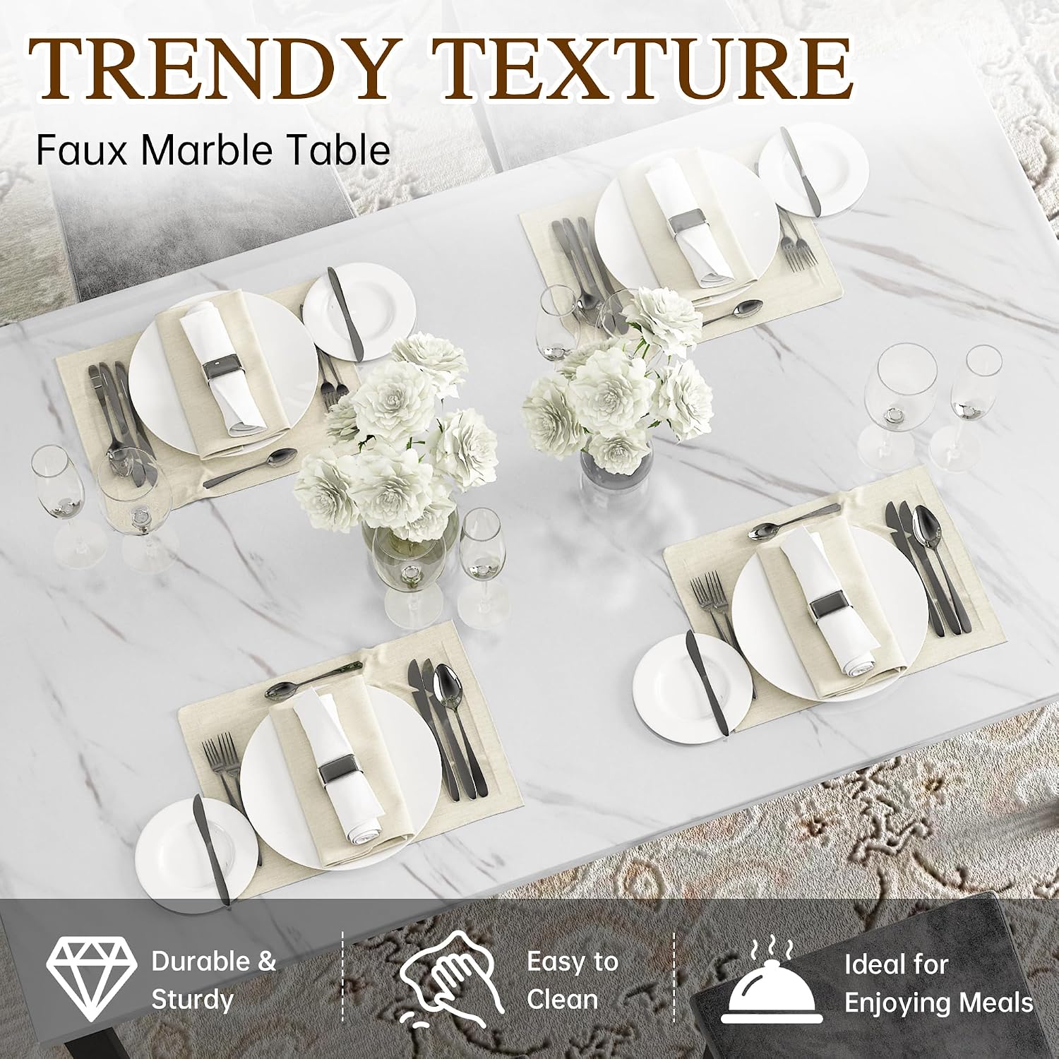 Faux-Marble Dining Table Set, 5-Piece - Image 5