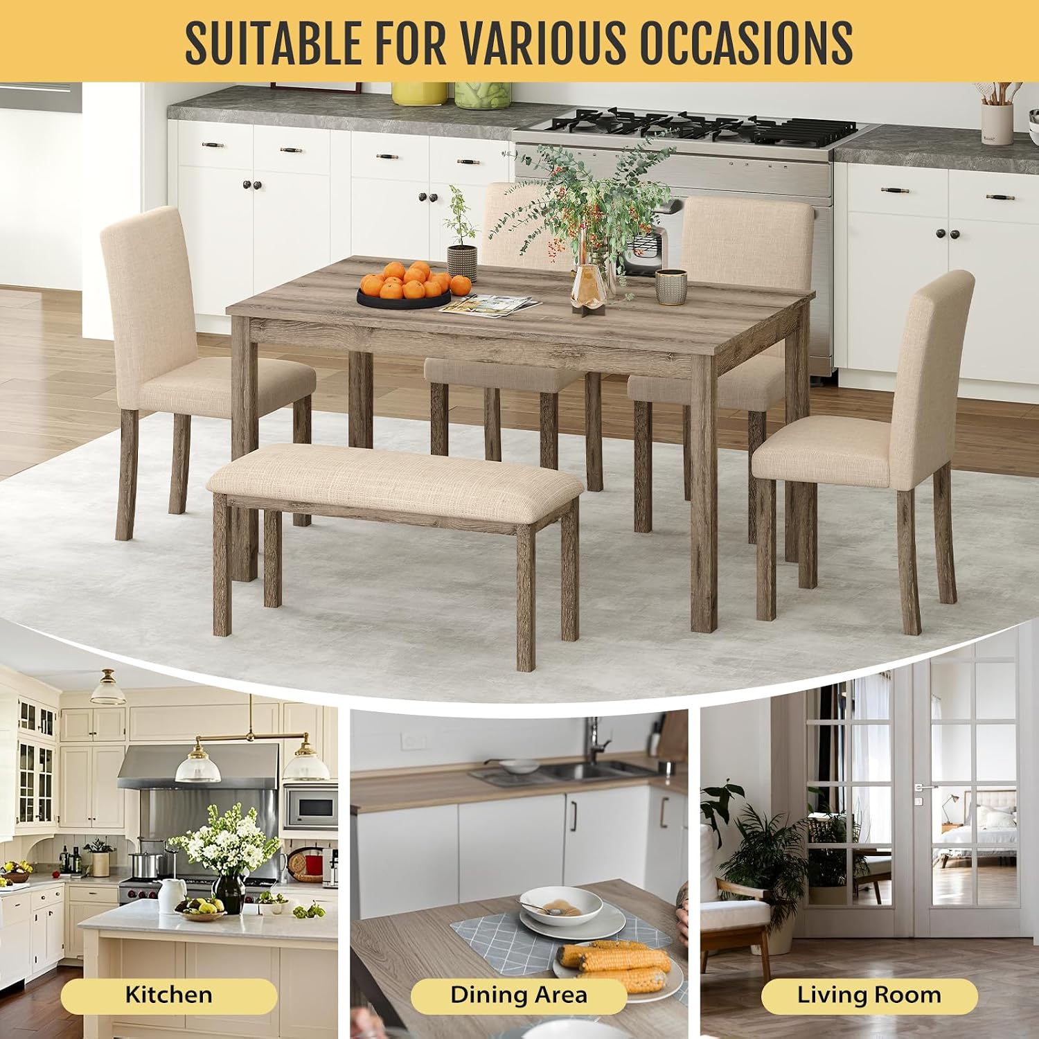 Upholstered Dining Table Set, 6-Piece - Image 6