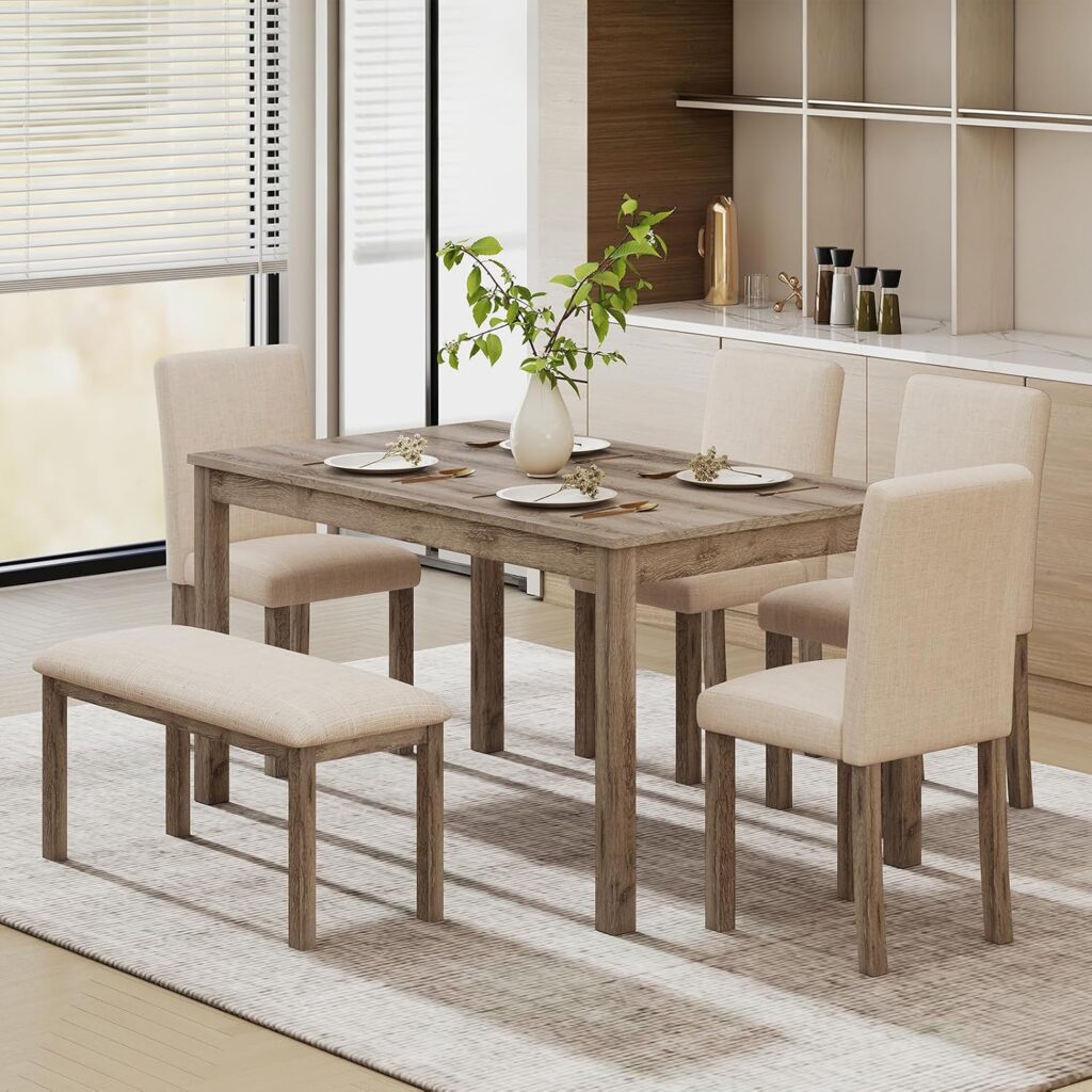 Upholstered Dining Table Set, 6-Piece
