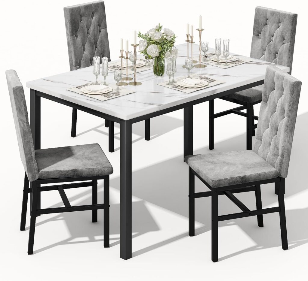 Faux-Marble Dining Table Set, 5-Piece