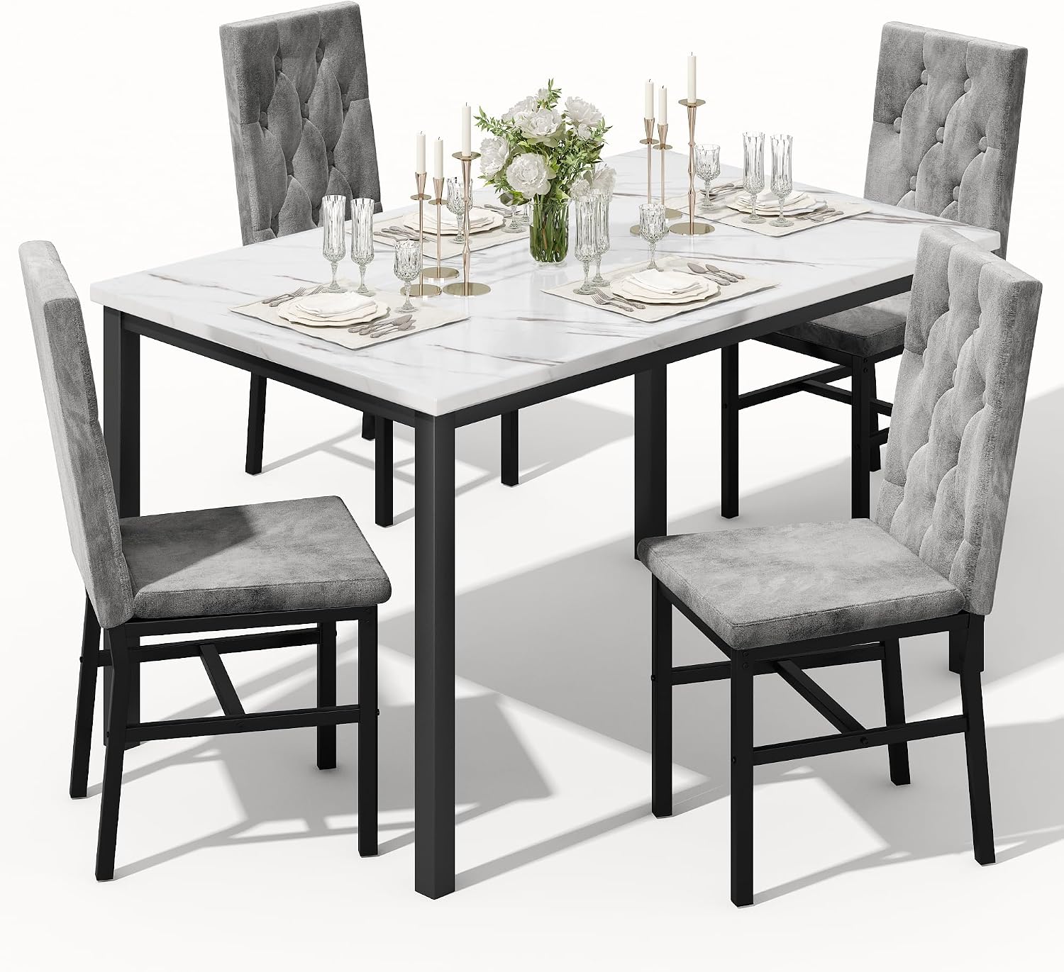 Faux-Marble Dining Table Set, 5-Piece
