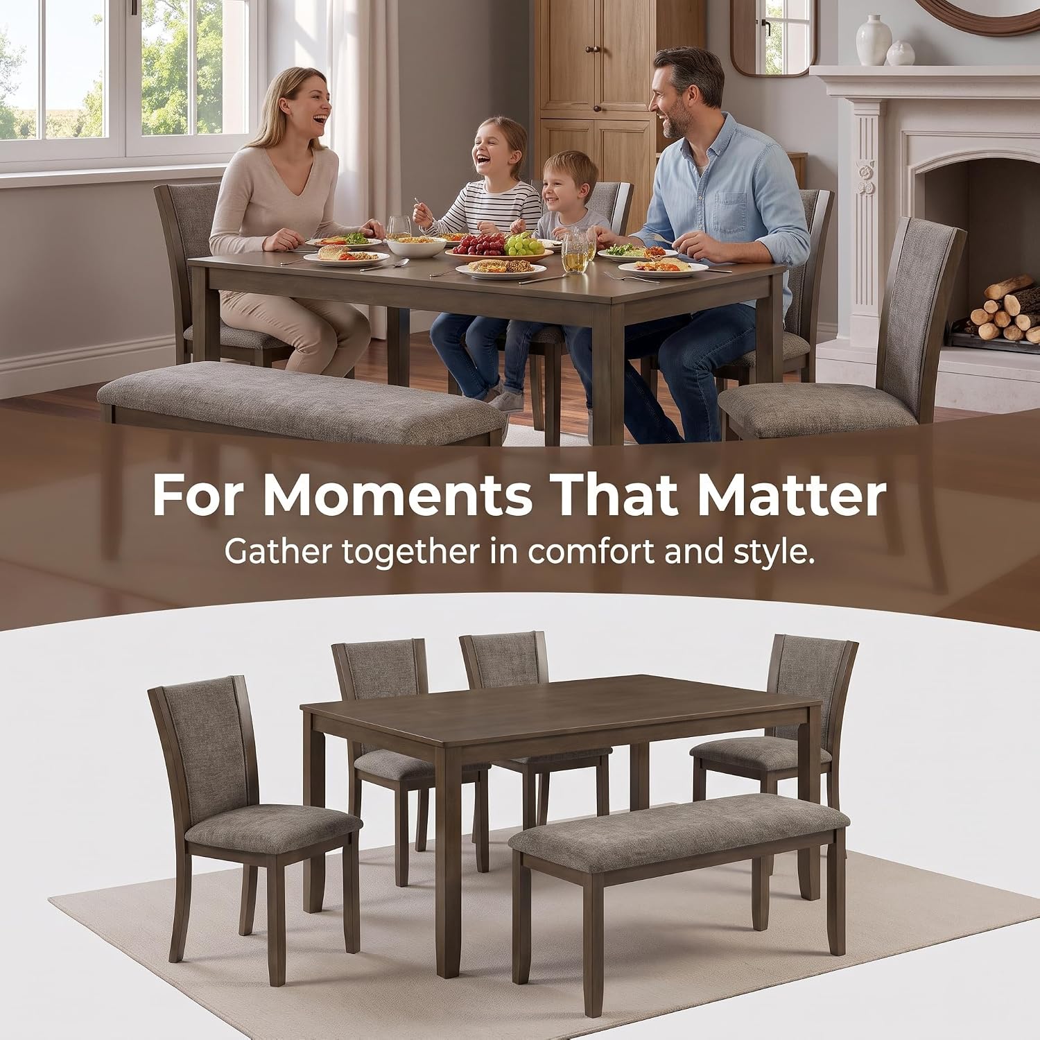 Farmhouse Dining Table Set, 6-Piece - Image 7