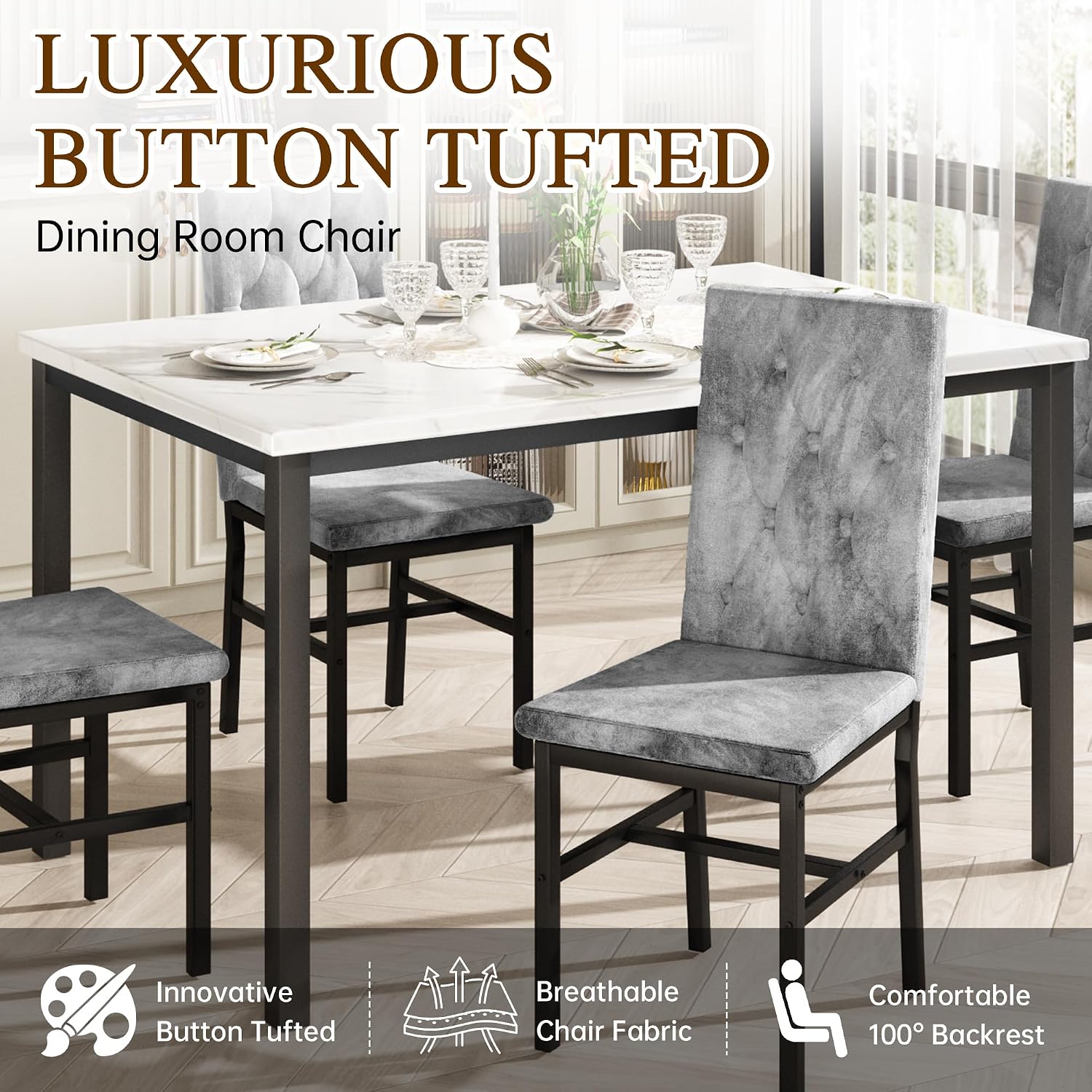 Faux-Marble Dining Table Set, 5-Piece - Image 6