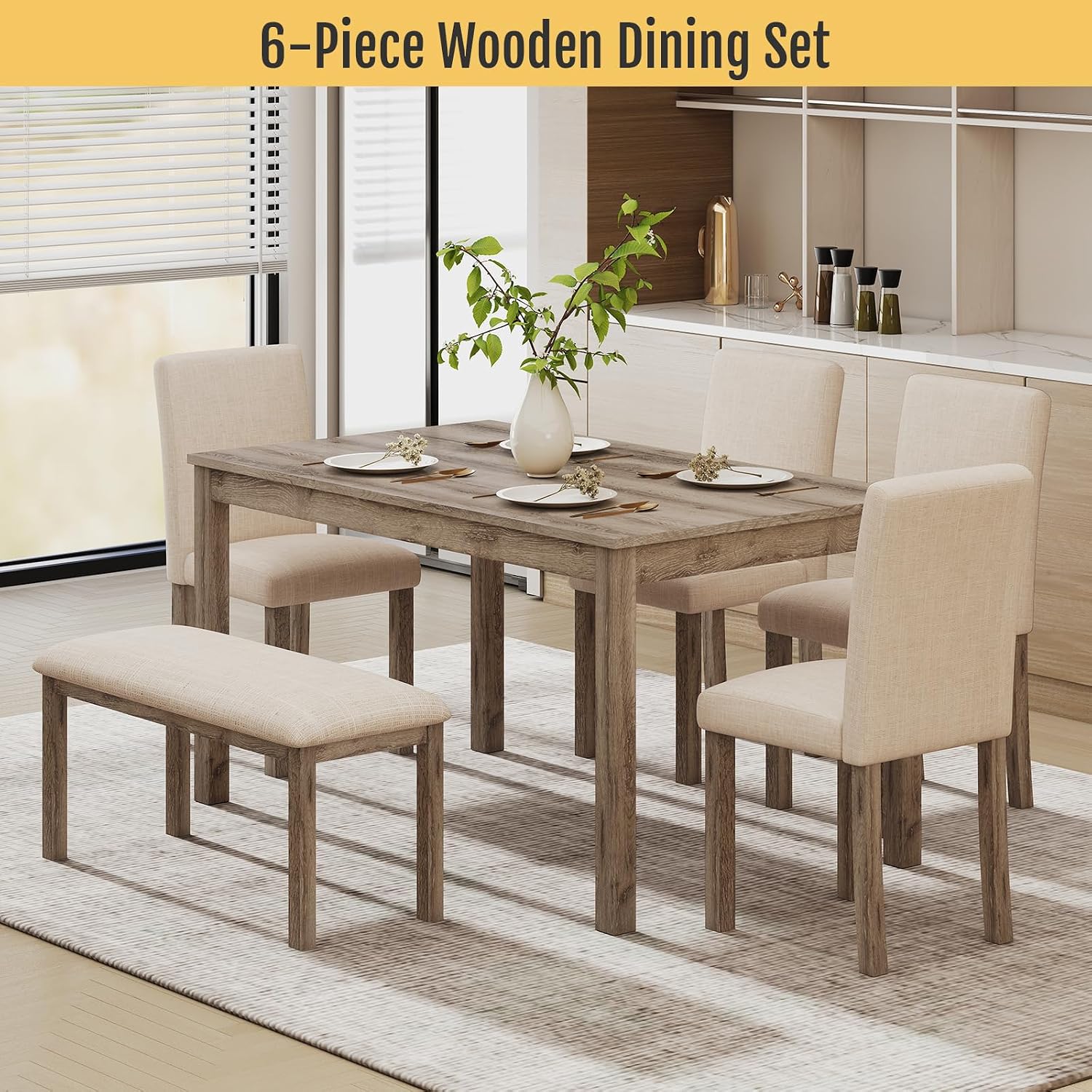 Upholstered Dining Table Set, 6-Piece - Image 7