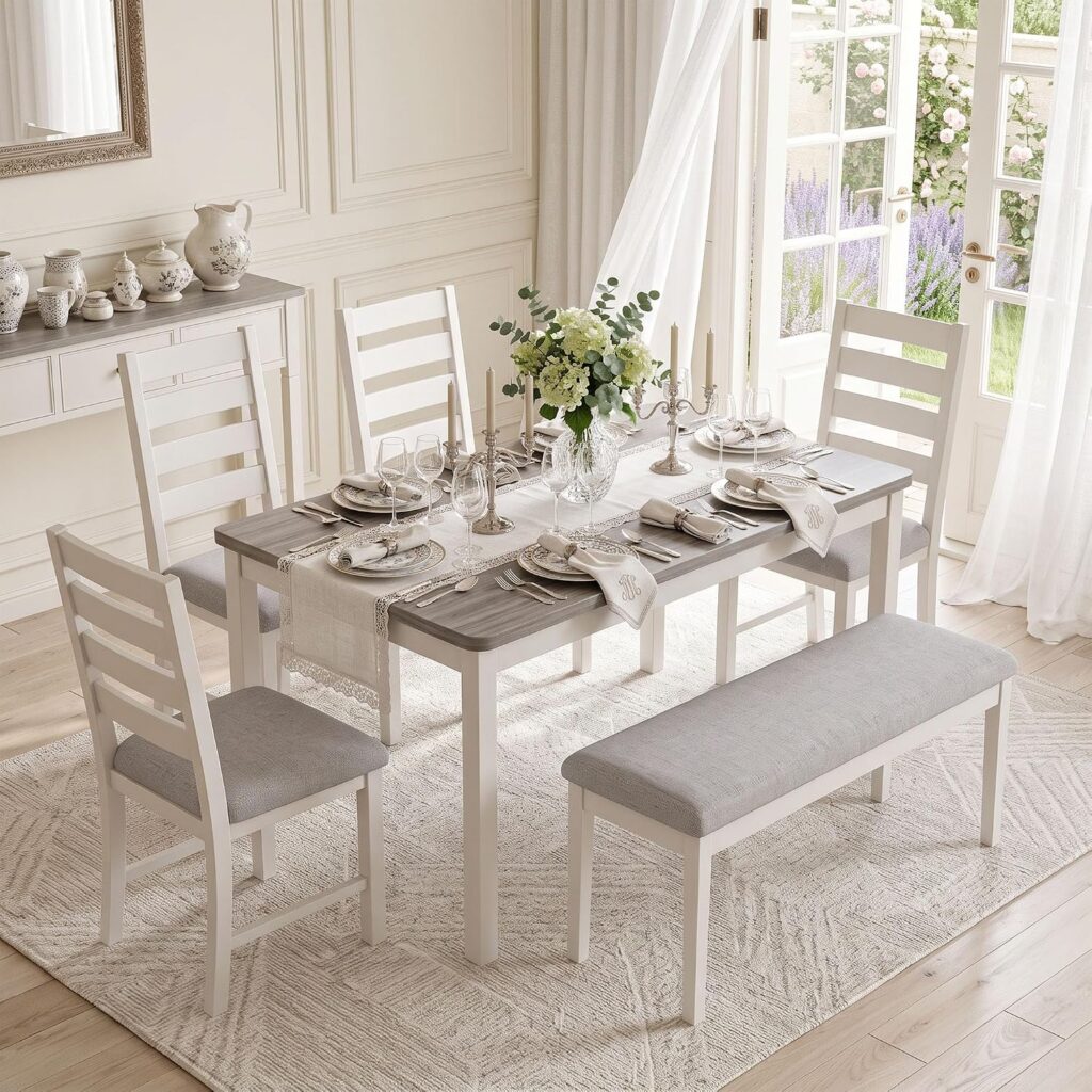 Dining Table and Bench Set, 6-Piece