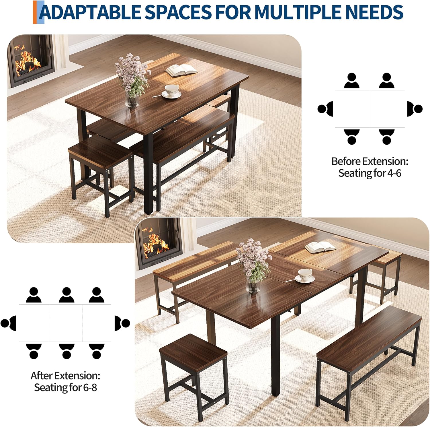 Extendable Dining Table Set, 5-Piece - Image 7