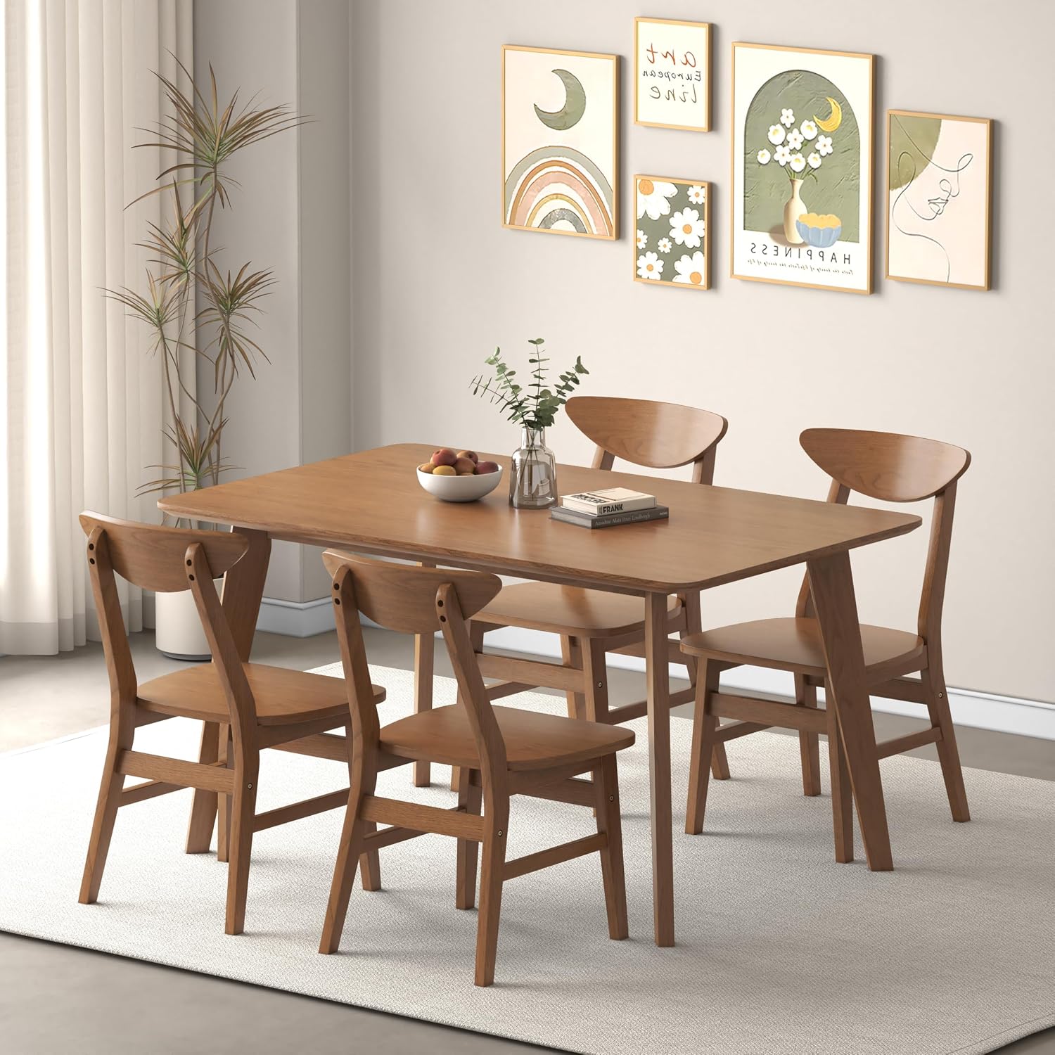 Wood-Veneer Dining Table Set, 5-Piece - Image 2