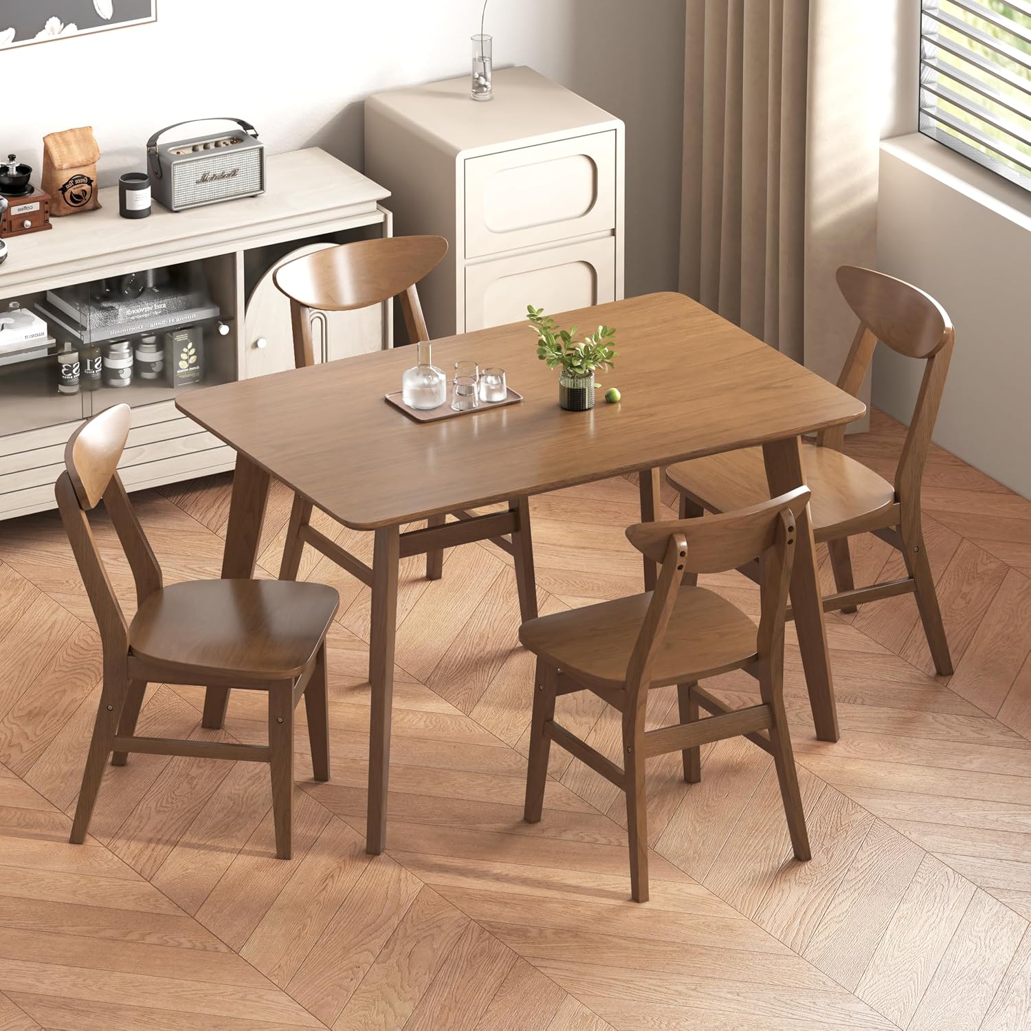 Wood-Veneer Dining Table Set, 5-Piece
