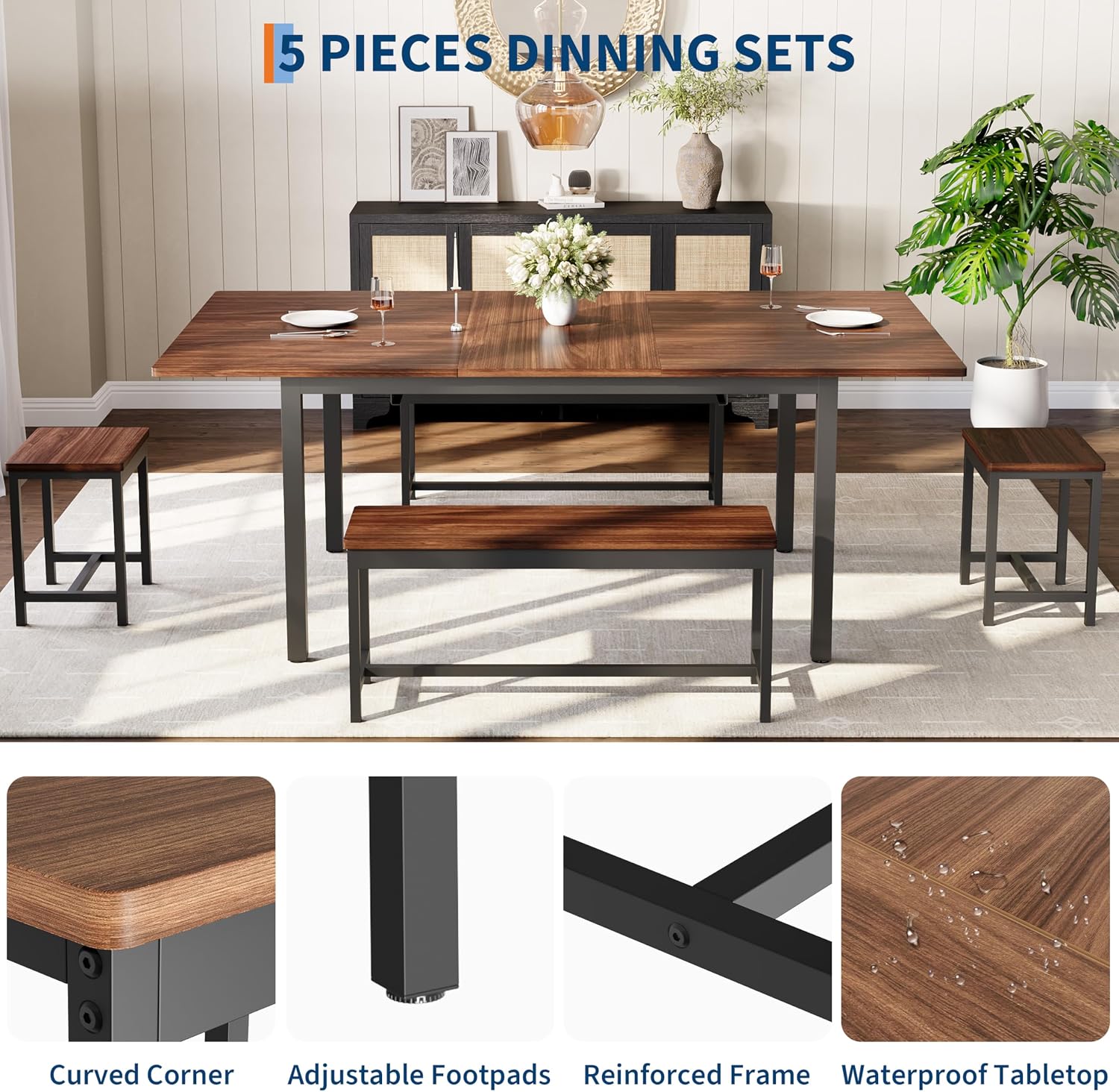 Extendable Dining Table Set, 5-Piece - Image 4