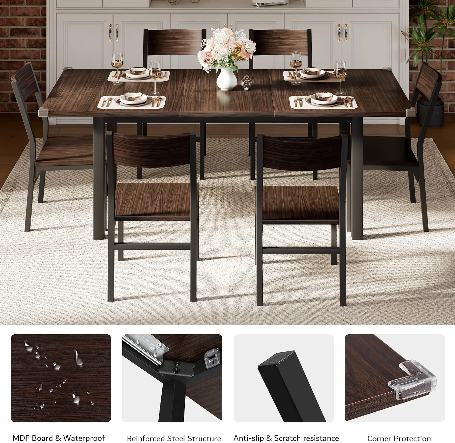 Extendable Dining Table Set, 7-Piece - Image 6
